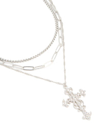 Silver Diamante Cross Layered Necklace - link has visual effect only