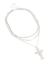 Silver Diamante Cross Layered Necklace - link has visual effect only