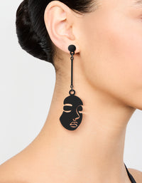 Silver Black Coated Metal Face Drop Earrings - link has visual effect only