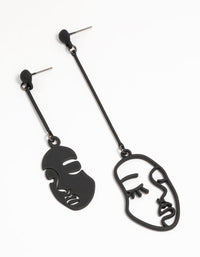 Silver Black Coated Metal Face Drop Earrings - link has visual effect only