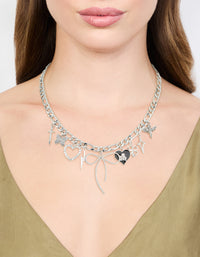 Silver Bow & Heart Charm Necklace - link has visual effect only
