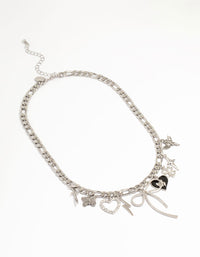 Silver Bow & Heart Charm Necklace - link has visual effect only