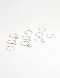 Silver Charm & Twisted Stacking Rings 10-Pack - link has visual effect only