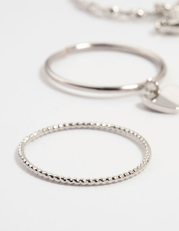 Silver Charm & Twisted Stacking Rings 10-Pack