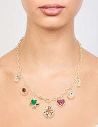 Gold Evil Eye & Hamsa Hand Charm Necklace - link has visual effect only