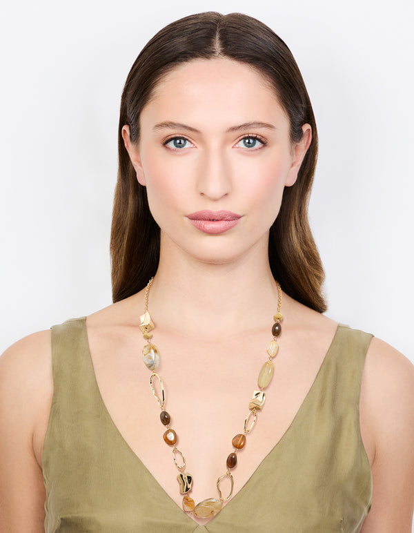 Gold Stone Long Necklace