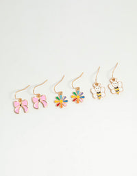 Kids Gold Bow & Bee Drop Earrings 3-Pack - link has visual effect only