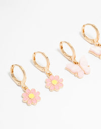 Kids Gold Bunny & Butterfly Huggie Earrings 3-Pack - link has visual effect only