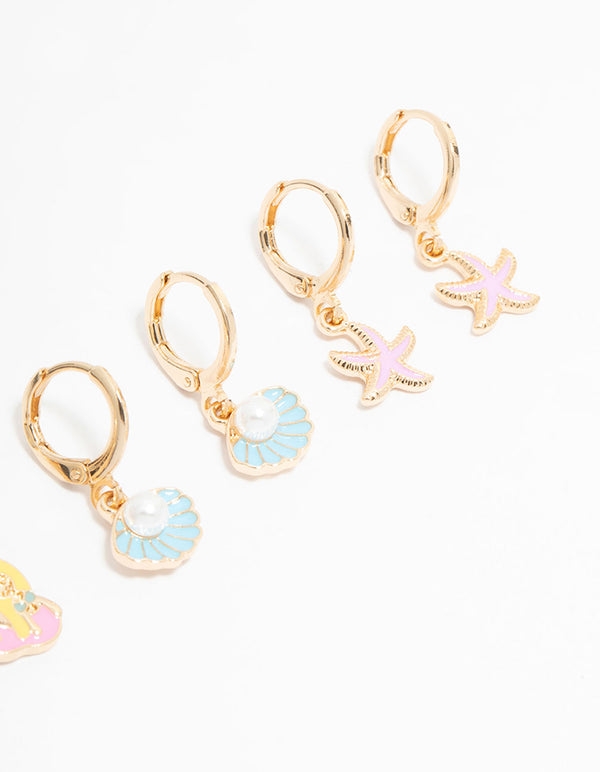 Kids Gold Pastel Mermaid & Shell Huggie Earrings 3-Pack