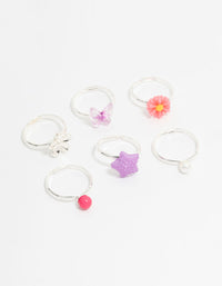 Kids Silver Pearl & Ombre Butterfly Fashion Rings 6-Pack - link has visual effect only