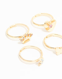 Kids Gold Diamante Butterfly Crown & Heart Fashion Rings 6-Pack - link has visual effect only