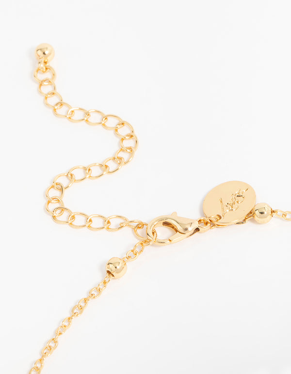 Gold Plated Green Semi Precious Ball Y-Necklace