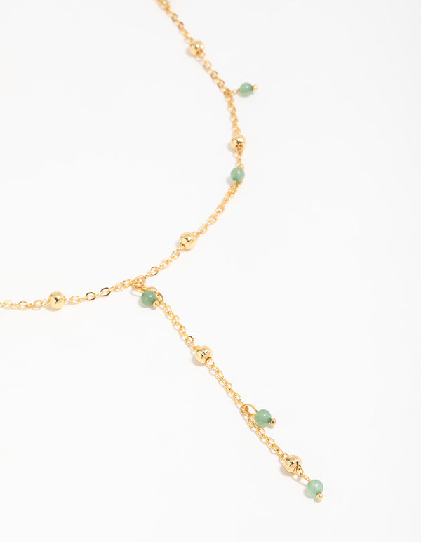 Gold Plated Green Semi Precious Ball Y-Necklace