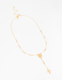Gold Plated Cubic Zirconia Cross Y-Necklace - link has visual effect only