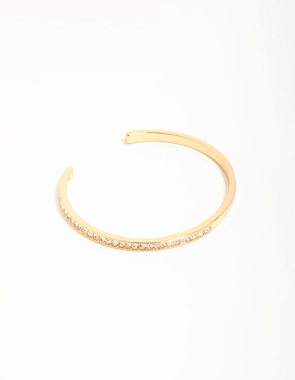 Gold Plated Diamante Half Open Wrist Cuff