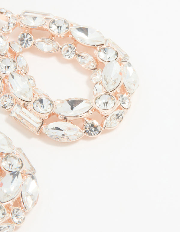 Rose Gold Diamante Hollow Oval Drop Earrings