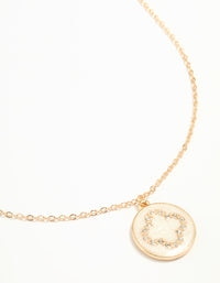 Gold Cubic Zirconia Flower Coin Pendant Necklace - link has visual effect only