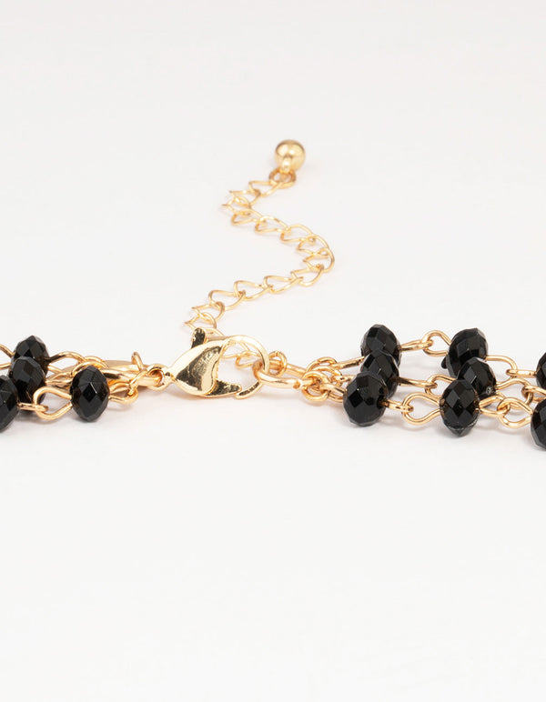 Gold Pearl Black Beaded Layered Necklace