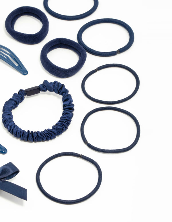 Navy Hair Tie & Clip Pack