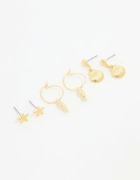 Gold Plated Seashell Earrings 3-Pack - link has visual effect only