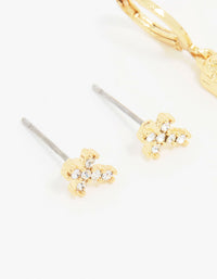 Gold Plated Cubic Zirconia Boot Earrings 3-Pack - link has visual effect only