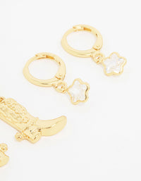 Gold Plated Cubic Zirconia Boot Earrings 3-Pack - link has visual effect only