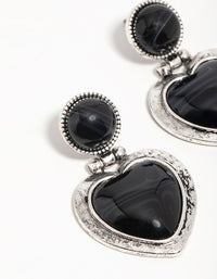 Silver Black Enamel Heart Drop Earrings - link has visual effect only