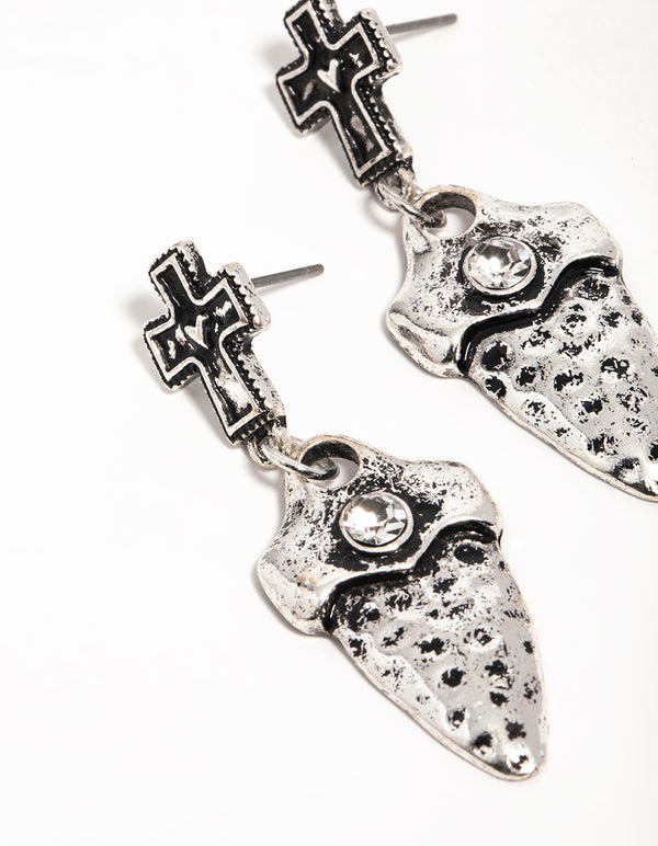 Silver Cross Dagger Drop Earrings