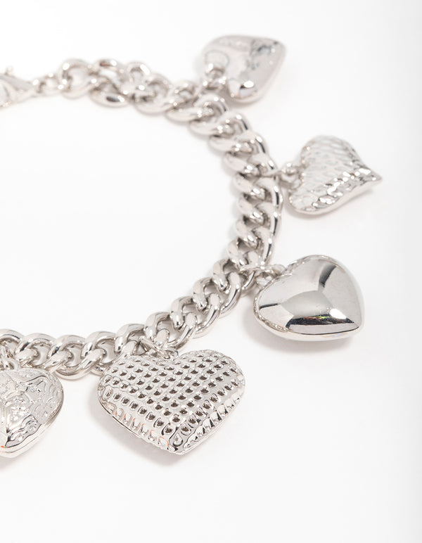 Silver Chunky Heart Charm Bracelet