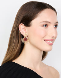 Gold & Brown Stone Circular Fan Drop Earrings - link has visual effect only