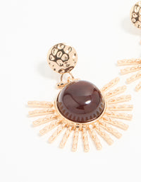 Gold & Brown Stone Circular Fan Drop Earrings - link has visual effect only