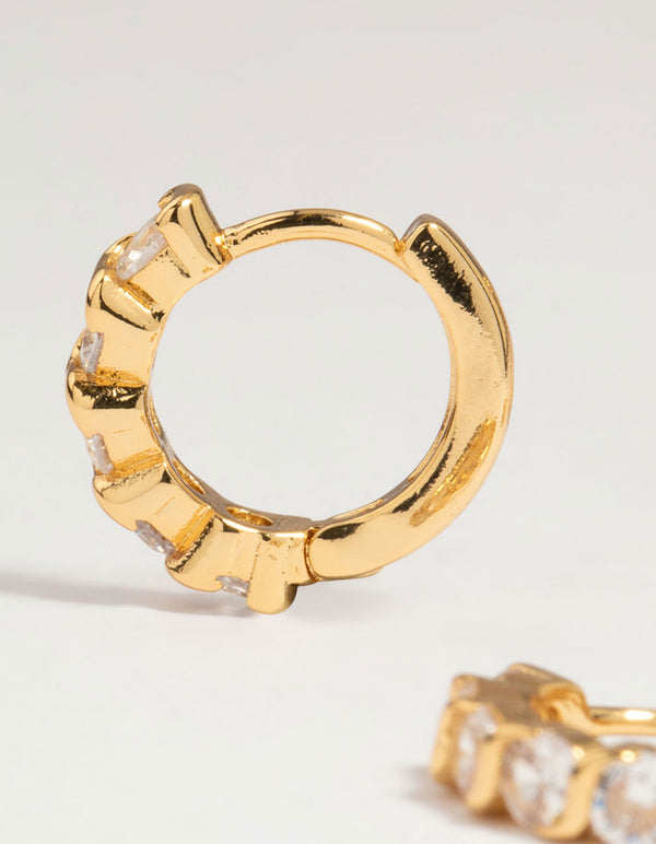 Gold Plated Brass Cubic Zirconia & Oval Huggie Earrings 2-Pack