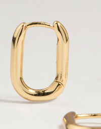 Gold Plated Brass Oval Plain & Cubic Zirconia Huggie Earrings 2-Pack - link has visual effect only