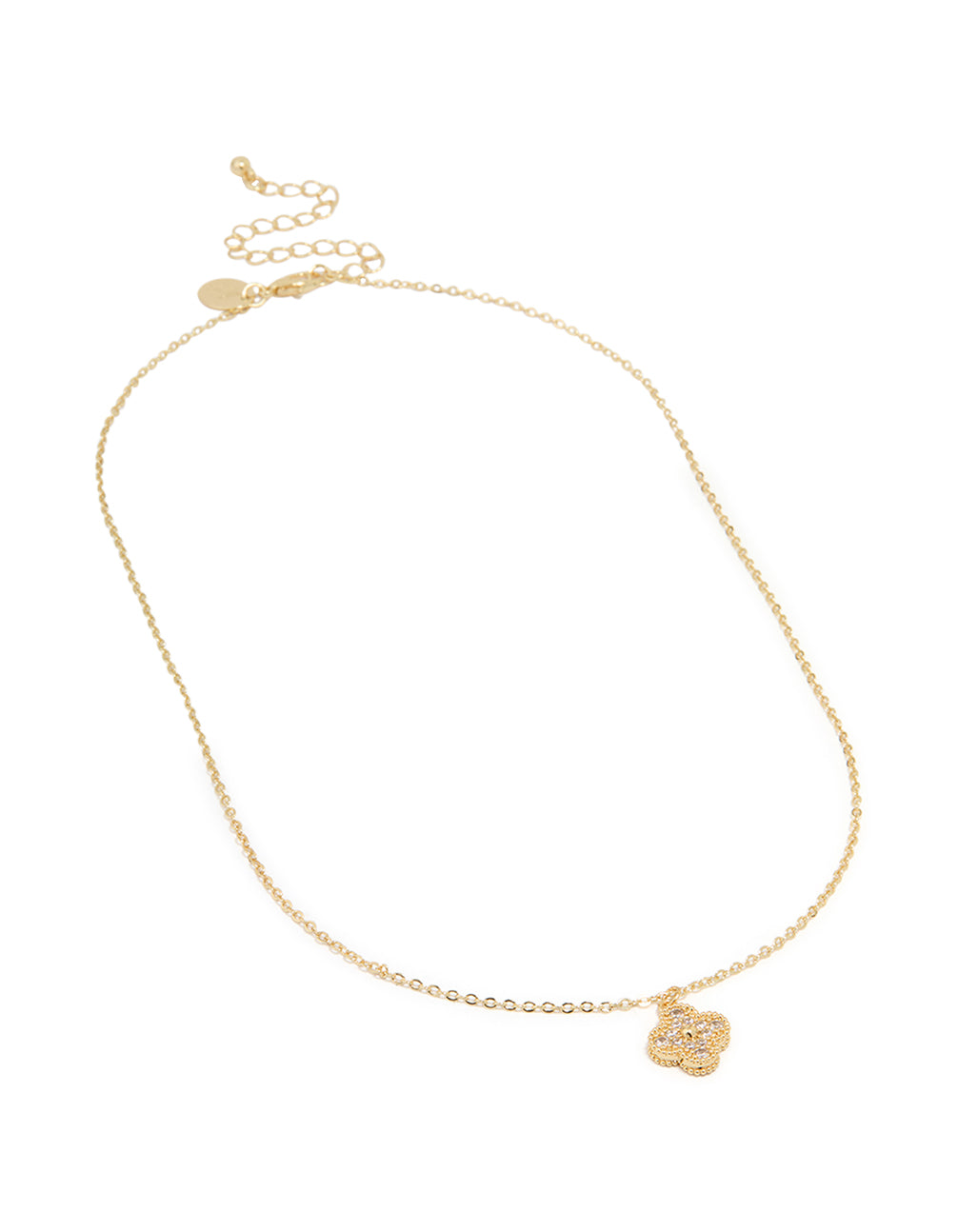 Gold Plated Brass Cubic Zirconia Flower Pendant Necklace