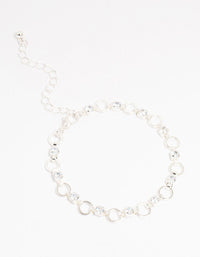 Silver Plated Brass Cubic Zirconia Alternating Link Bracelet - link has visual effect only