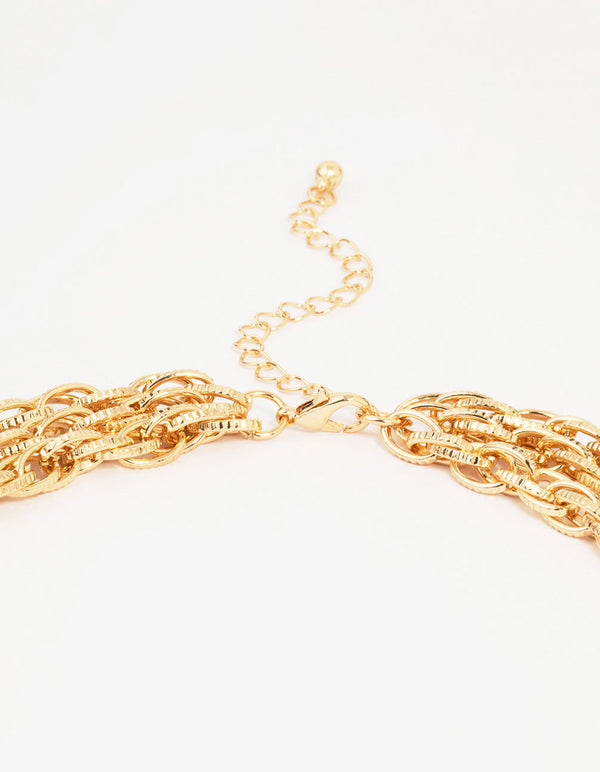 Gold Coin Molten Disc Layered Chain Necklace
