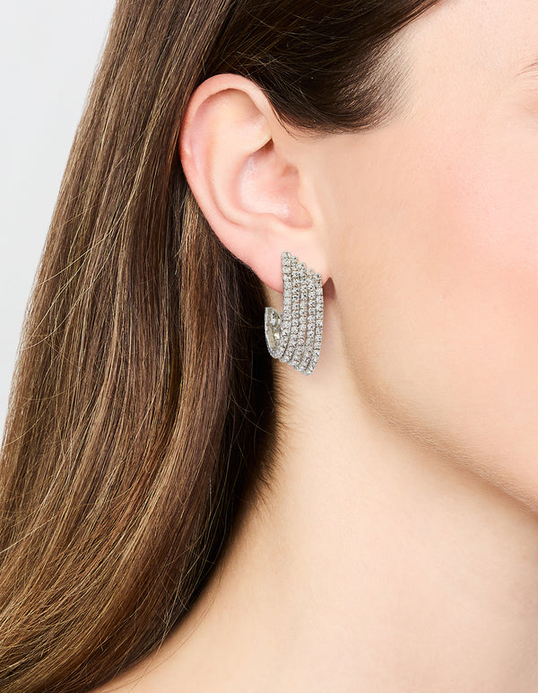 Silver Diamante Cascading Cupchain Hoop Earrings