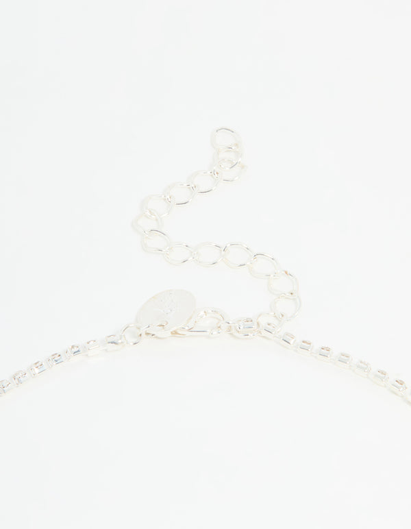 Silver Pearl Diamante Halo Vine Necklace & Earrings Set