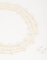 Silver Pearl Layered Necklace & Earrings Set - link has visual effect only