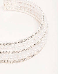 Silver Diamante & Pearl Alternating Cupchain Wrist Cuff - link has visual effect only