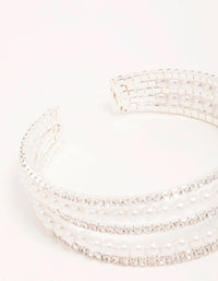 Silver Diamante & Pearl Alternating Cupchain Wrist Cuff - link has visual effect only