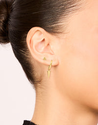 Waterproof Gold Plated Stainless Steel Dagger Huggie & Stud Earrings 2-Pack - link has visual effect only