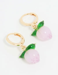 Gold Peach Beaded Huggie Earrings - link has visual effect only