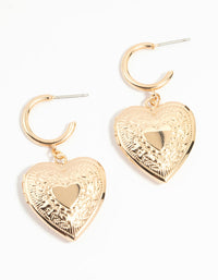 Gold Heart Locket Drop Earrings - link has visual effect only