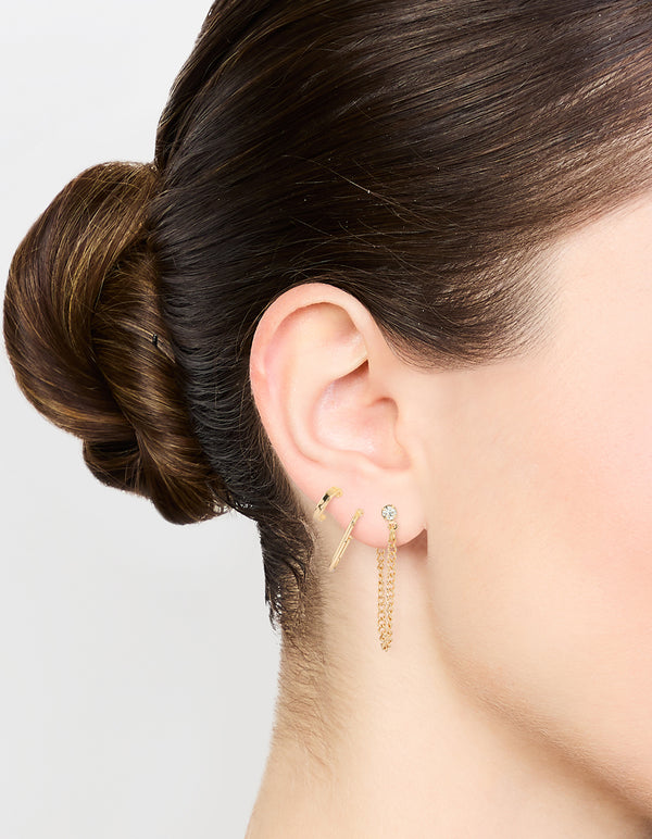 Gold Diamante Chain & Hoop Earrings 3-Pack