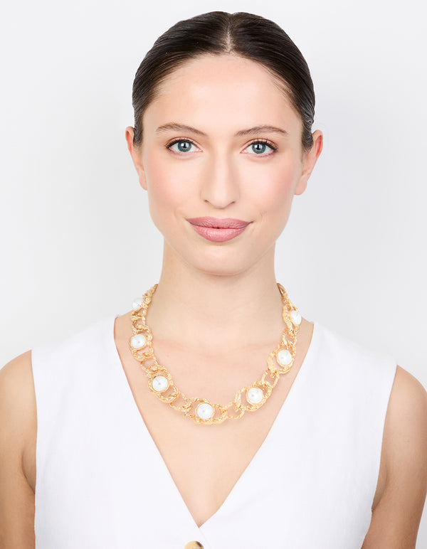 Gold Pearl Molten Rope Necklace