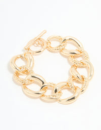 Gold Twisted Curb Toggle Bracelet - link has visual effect only