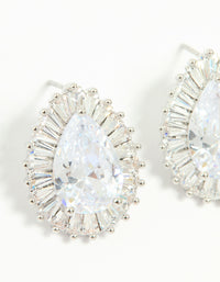 Silver Cubic Zirconia Pear Statement Stud Earrings - link has visual effect only