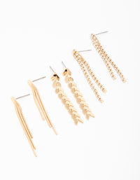 Gold Graduating Drop Earrings 3-Pack - link has visual effect only