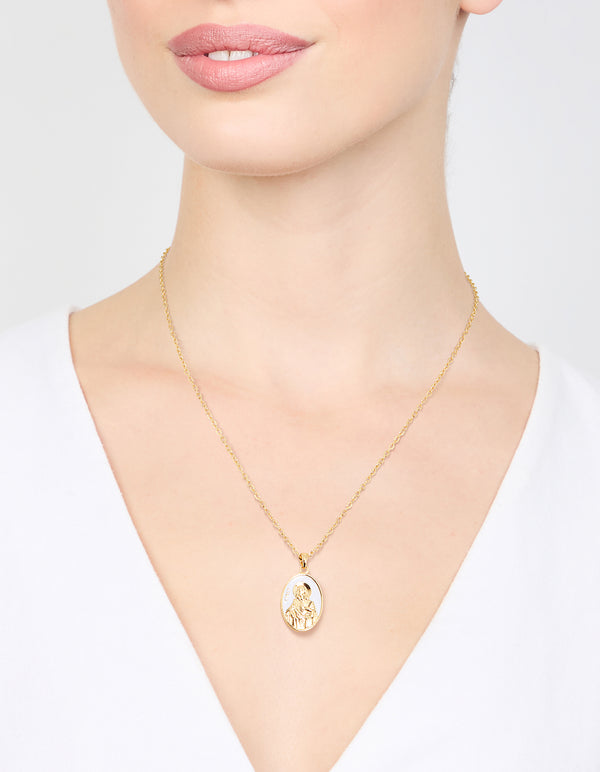 Gold Plated Enamel Mary Pendant Necklace